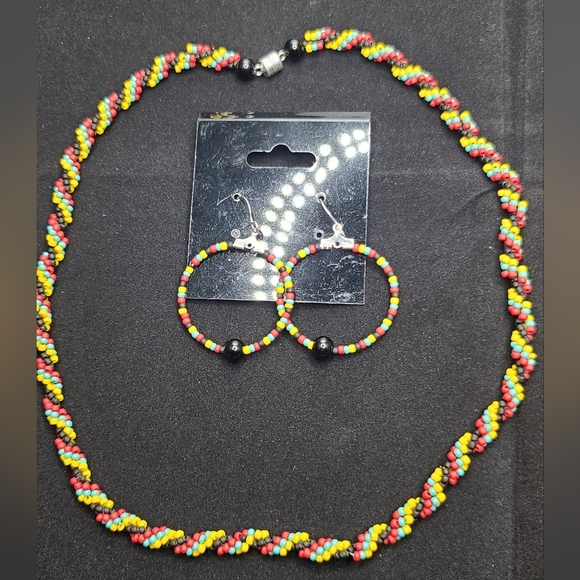 Rasta Reggae Multicolor seed beads Multistrand twist Necklace & Earrings Handmad - Picture 9 of 11